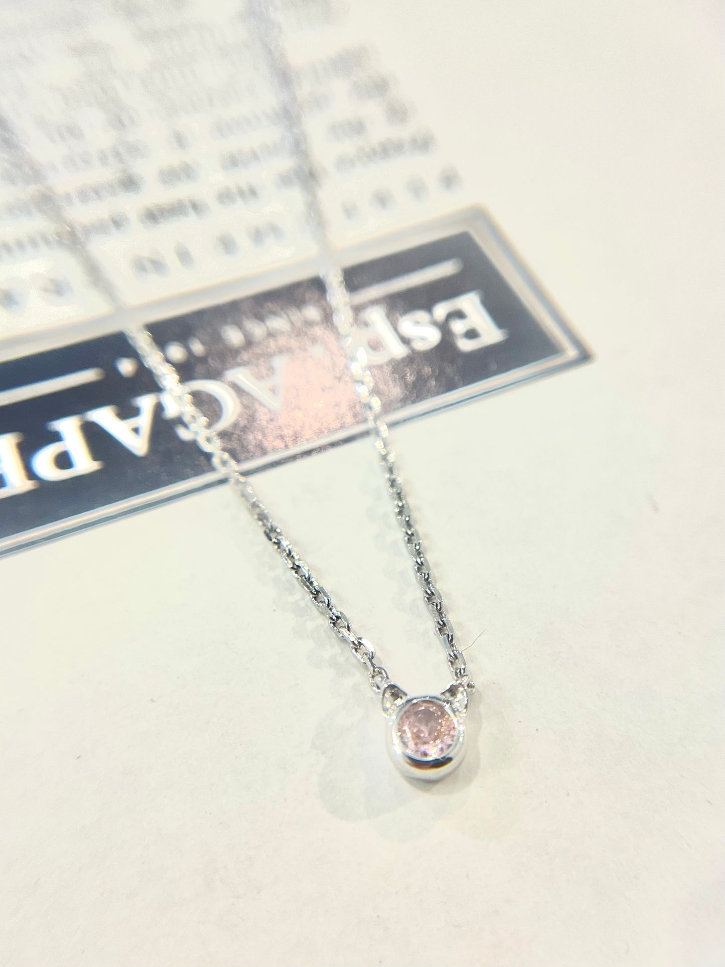 S925 迷你粉紅鋯石貓耳頸鏈42AJNO159