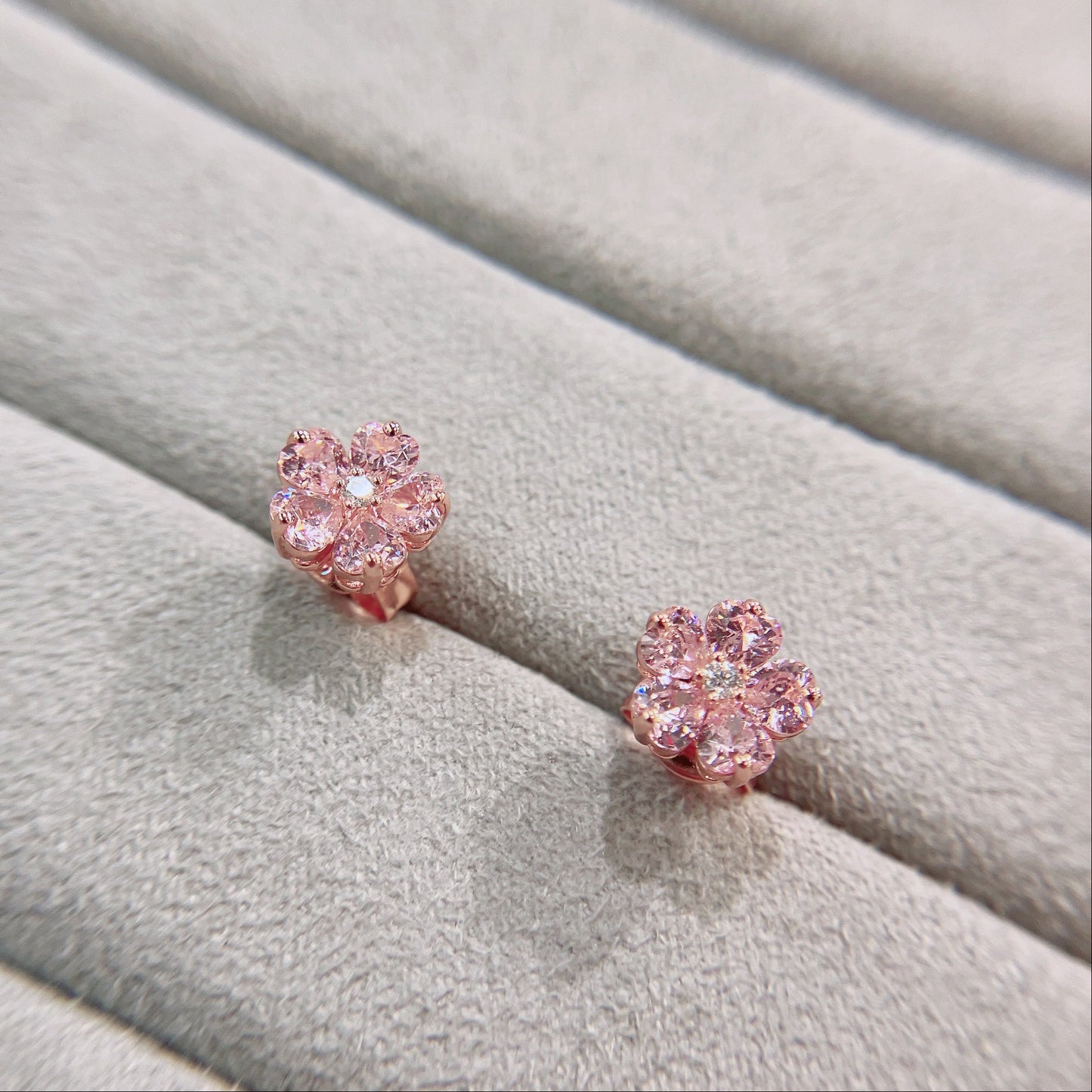 *春日新上* S925 粉紅櫻花鑽石耳釘42AJE0175-紅