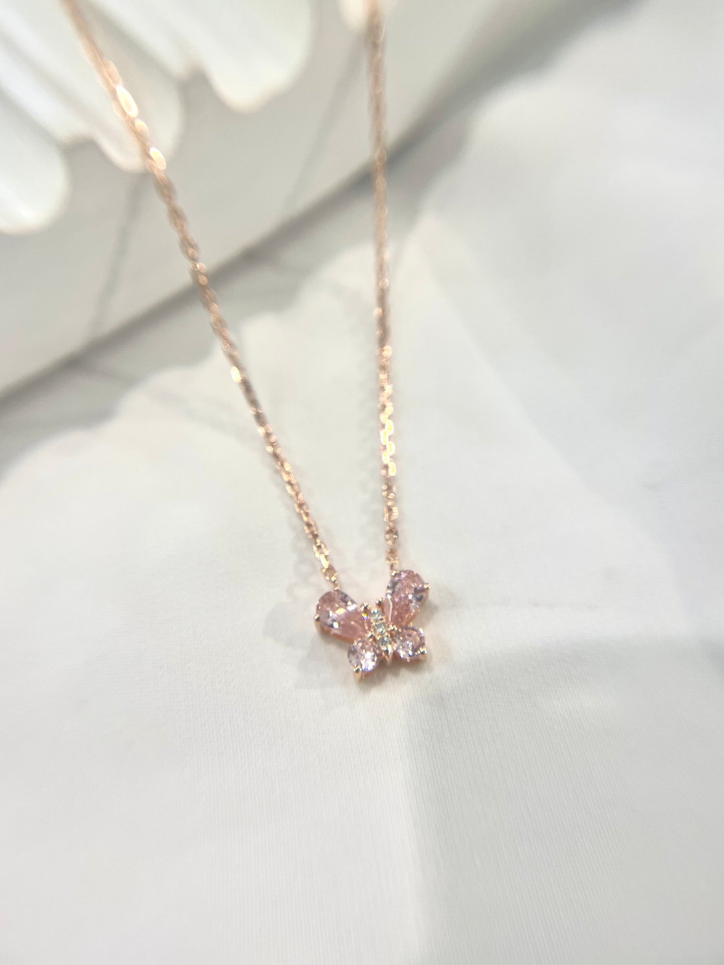 S925 優雅粉紅鋯石蝴蝶鑽石頸鏈42AJNO160-紅