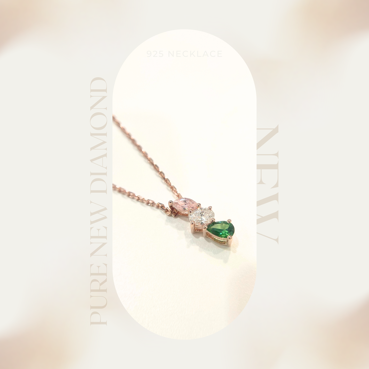 S925 粉白綠三色水滴鋯石頸鏈42AJNO156-紅