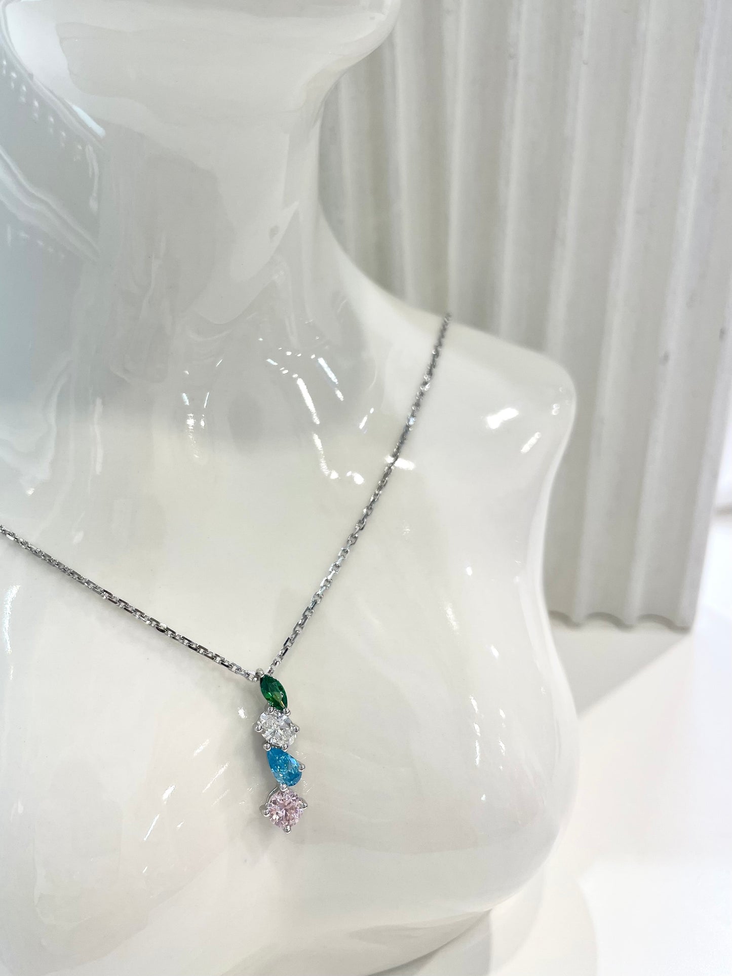 S925 四色鋯石水滴鑽石頸鏈42AJNO155