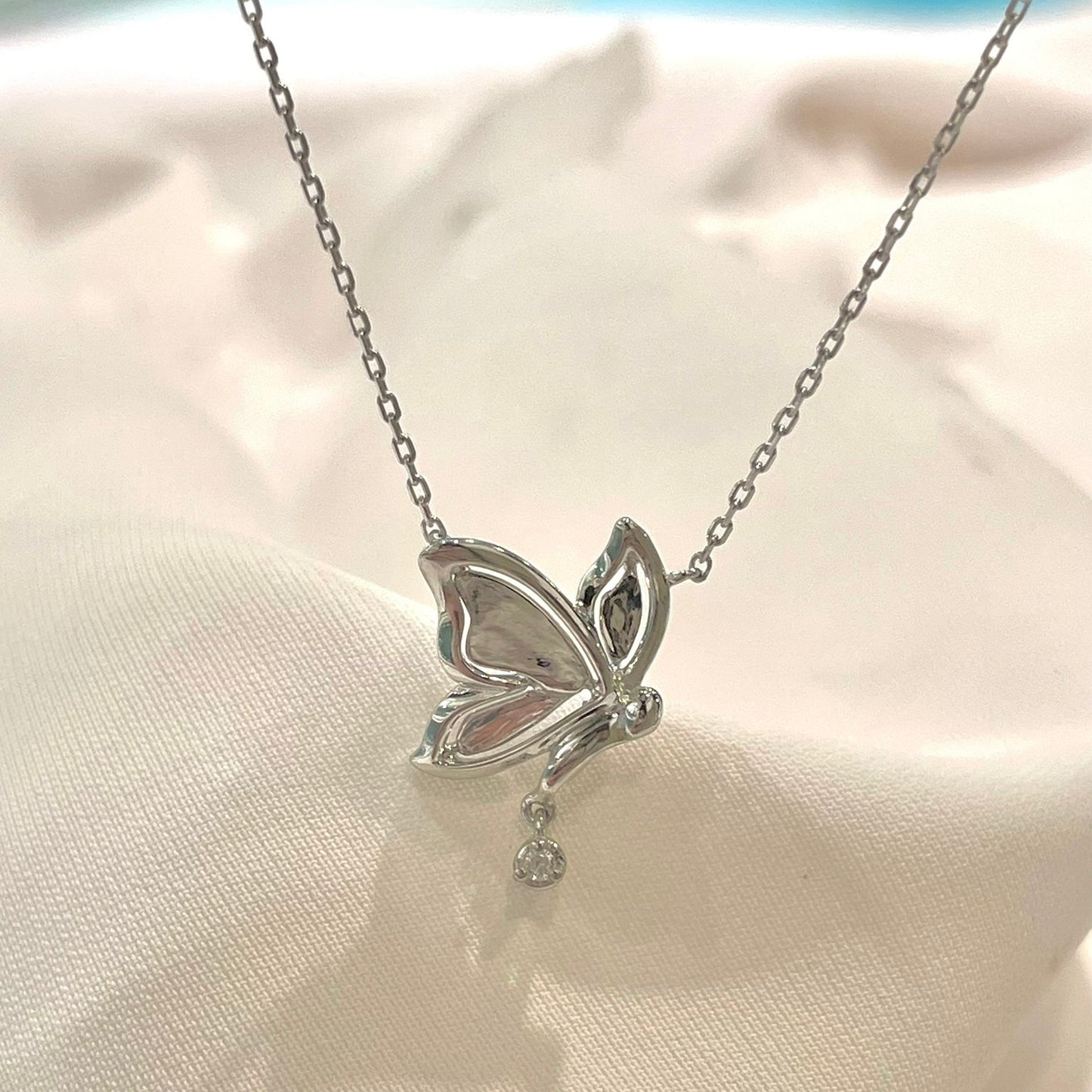 S925 靈動蝴蝶鑽石頸鏈42AJN0133
