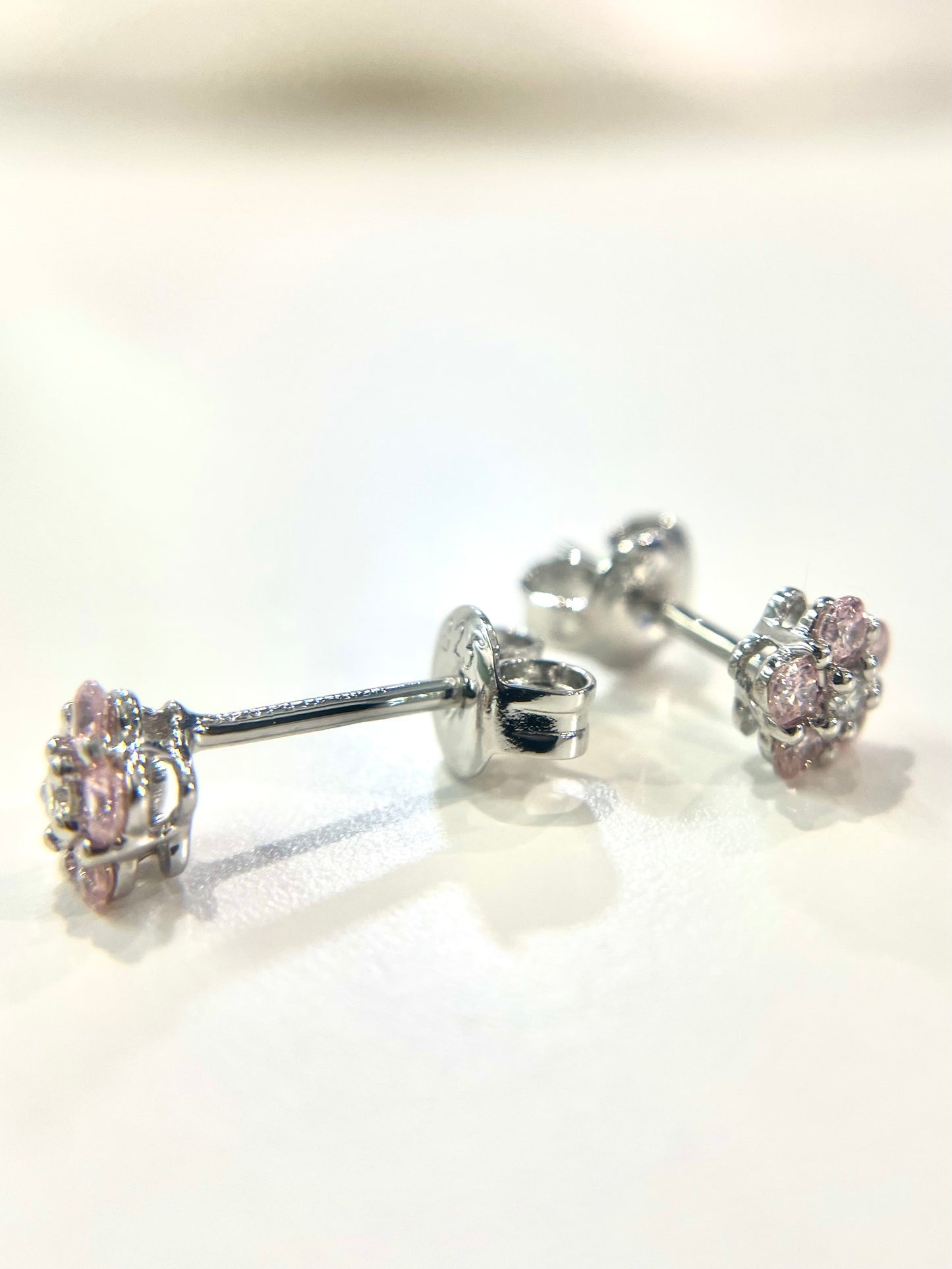 S925 粉紅鋯石小櫻花鑽石耳環42ASEO14