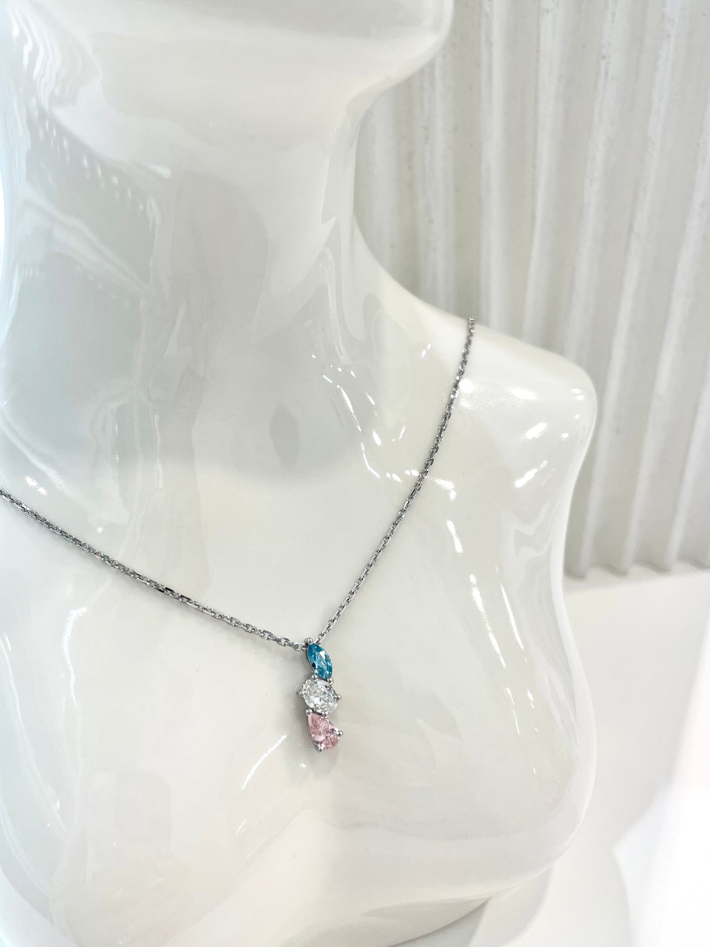 S925 藍白粉三色水滴鋯石頸鏈42AJNO156