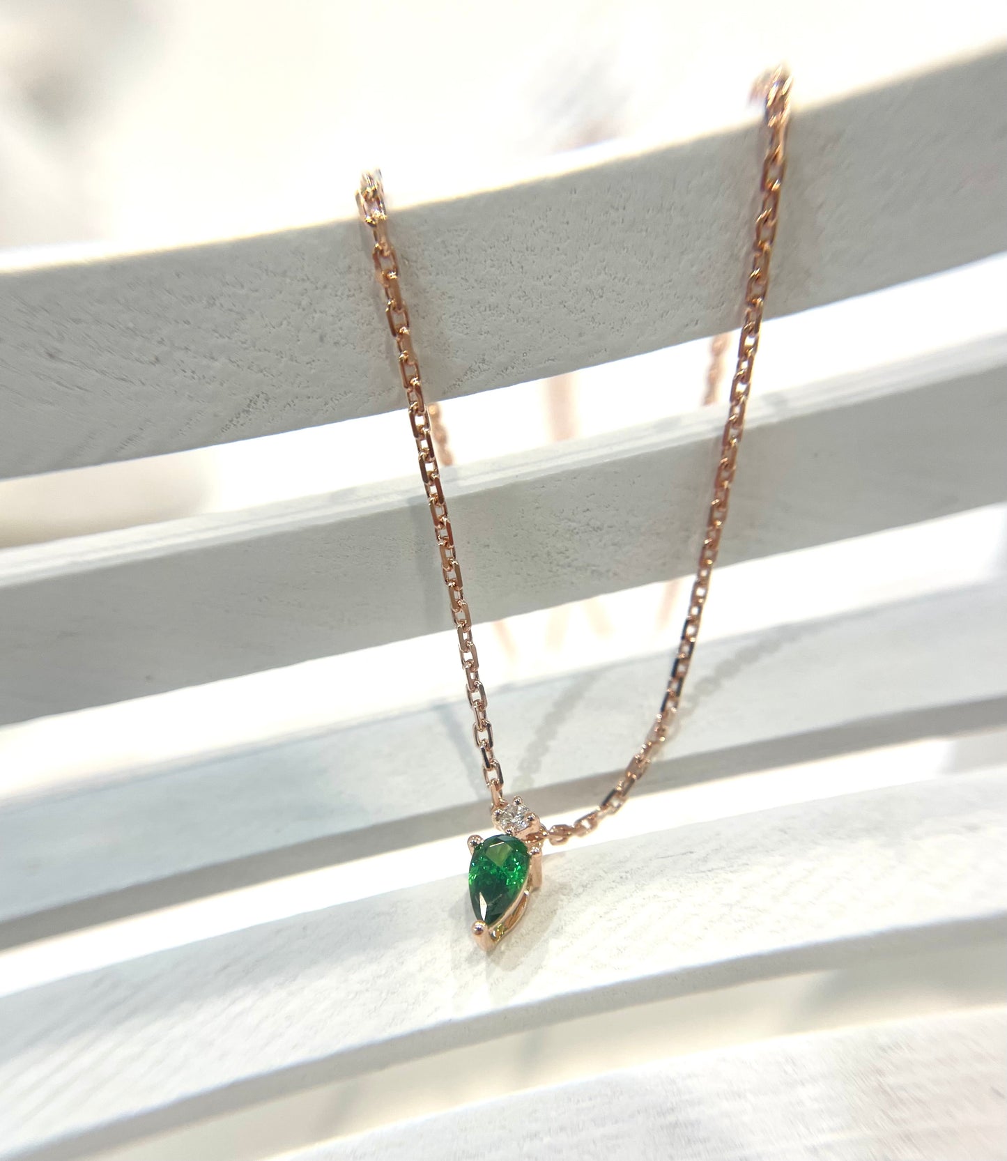 S925 綠色水滴鋯石拼鑽石頸鏈42AJNO157-紅