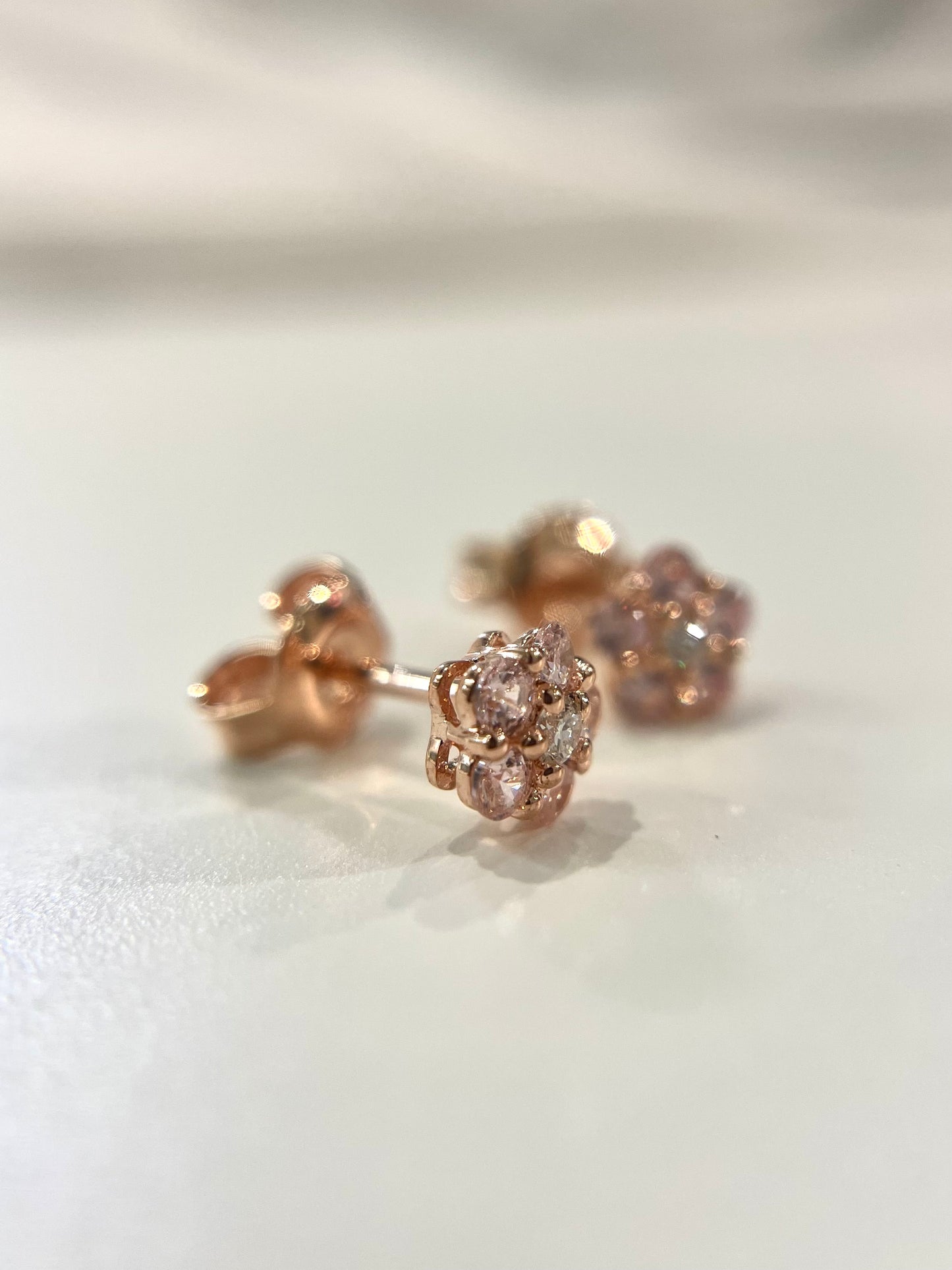 S925 粉紅鋯石小櫻花鑽石耳環42ASEO14-紅