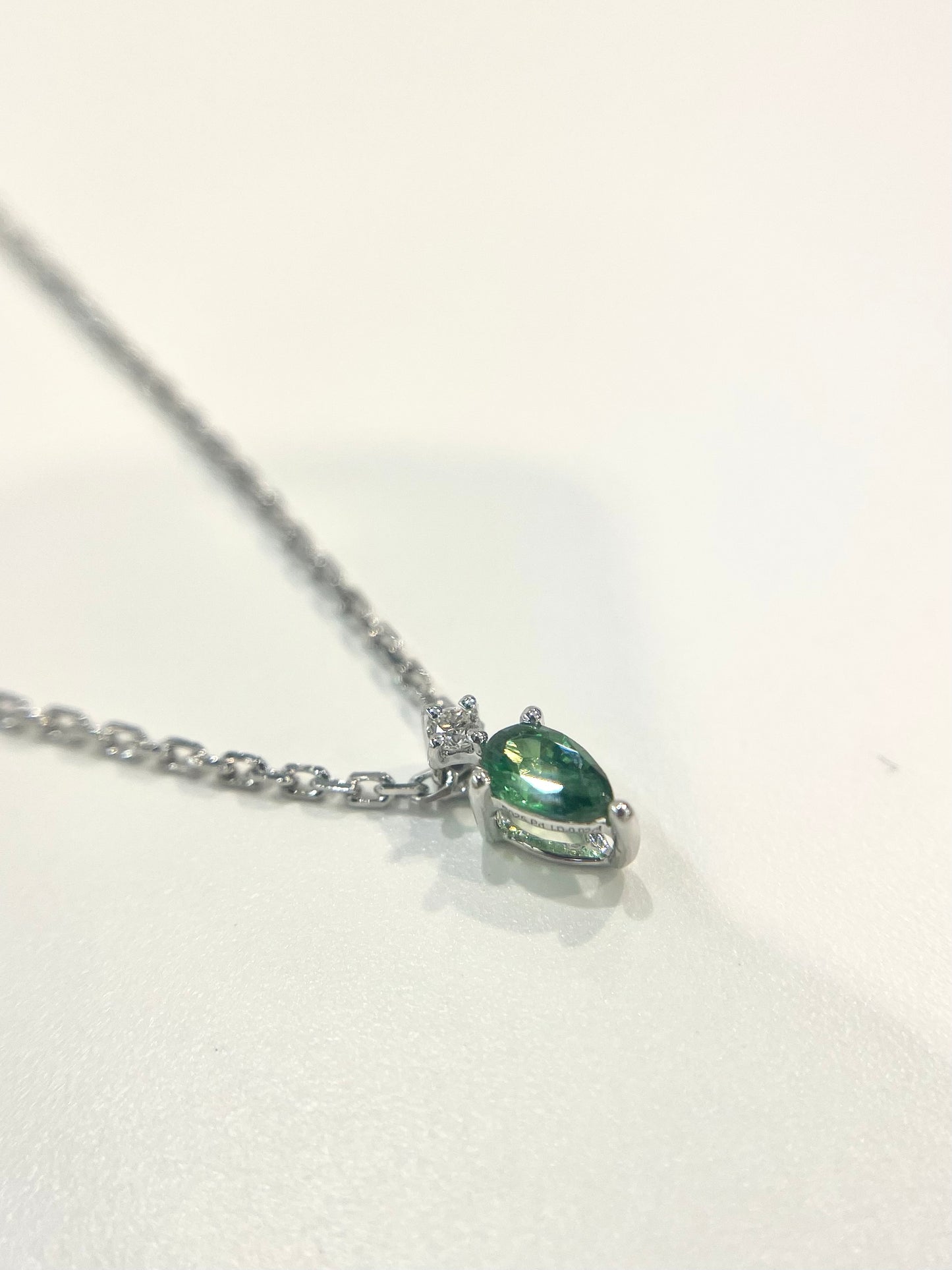S925 綠色水滴鋯石拼鑽石頸鏈42AJNO157
