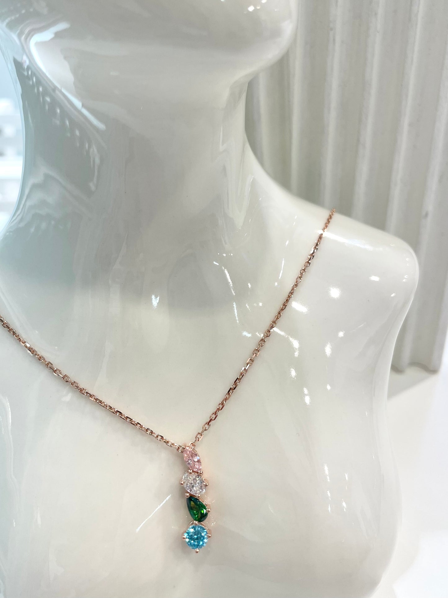 S925 四色鋯石水滴鑽石頸鏈42AJNO155-紅