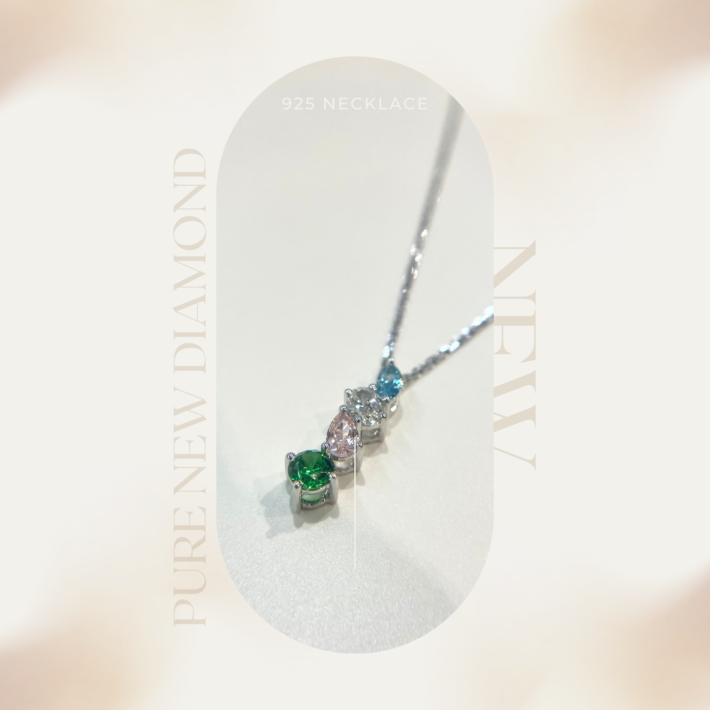 S925 四色鋯石水滴鑽石頸鏈42AJNO155