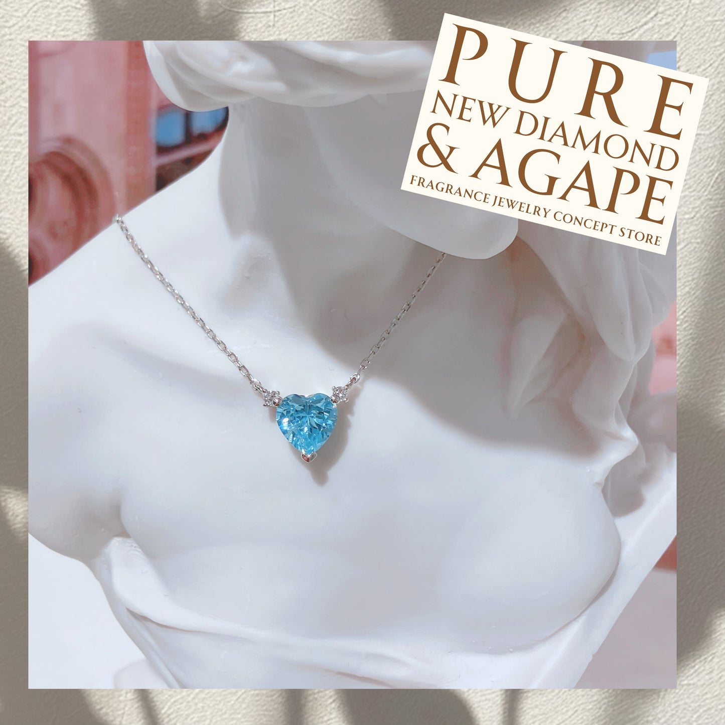 S925 經典心形天藍鋯石拼鑽石頸鏈42AJN0174