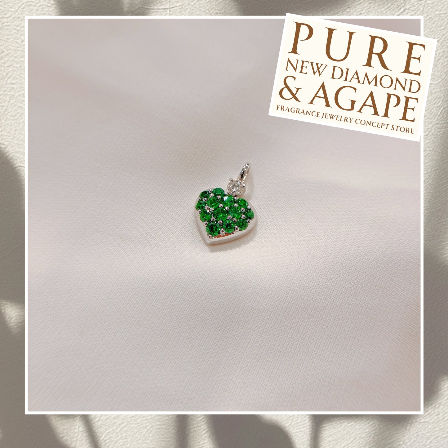 S925 經典全鑲翠綠鋯石拼鑽石心形吊墜42AJP0277
