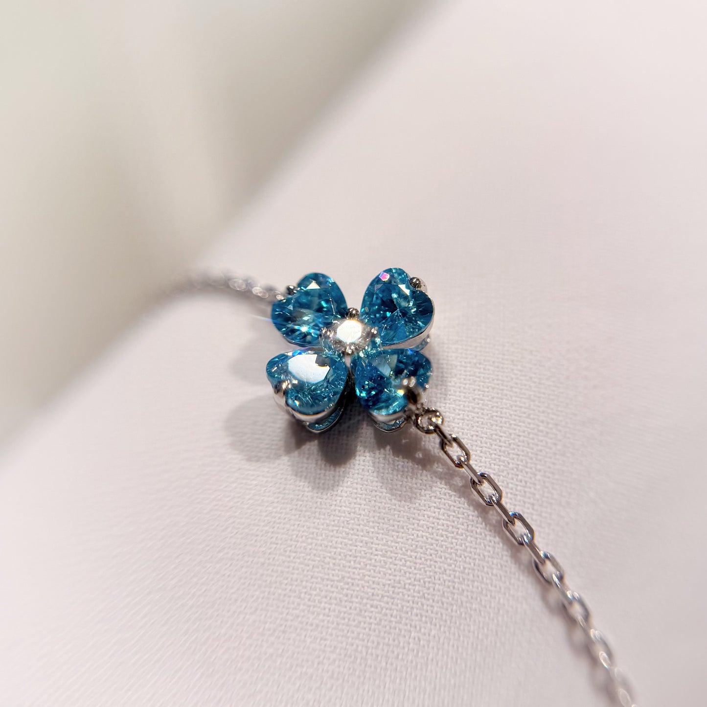 *春日新上* S925 天藍幸運四葉草鑽石手鏈42AJB0134