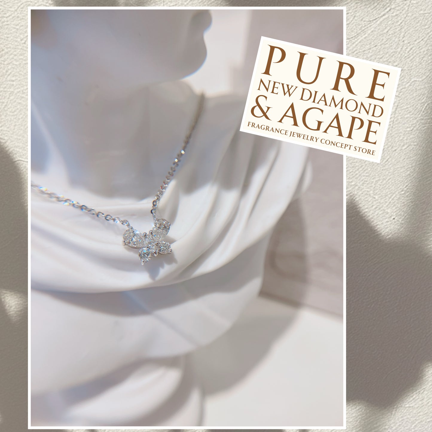 淡雅蝴蝶18K白金鑽石頸鏈42AJN0160