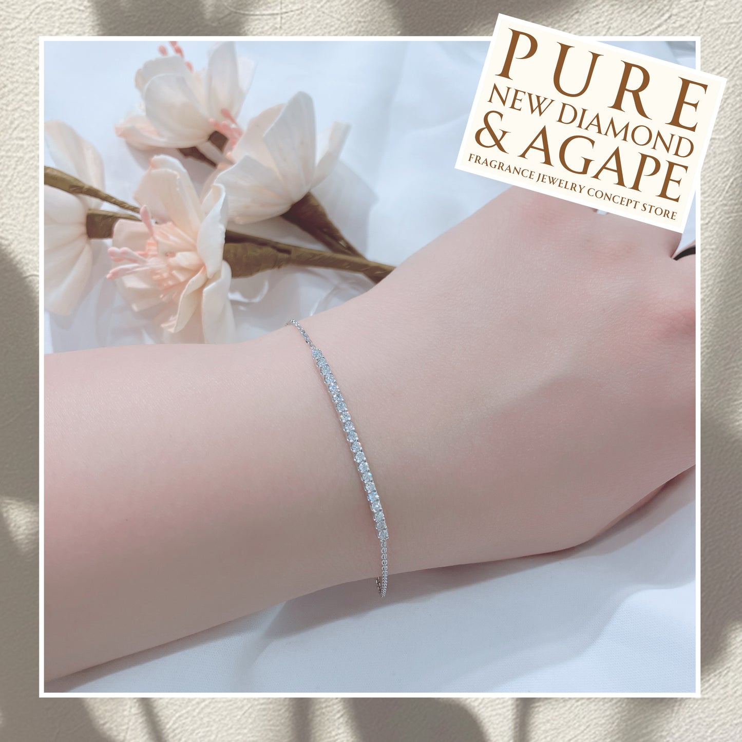 S925 經典排鑲鑽石手鏈 42AJB0128