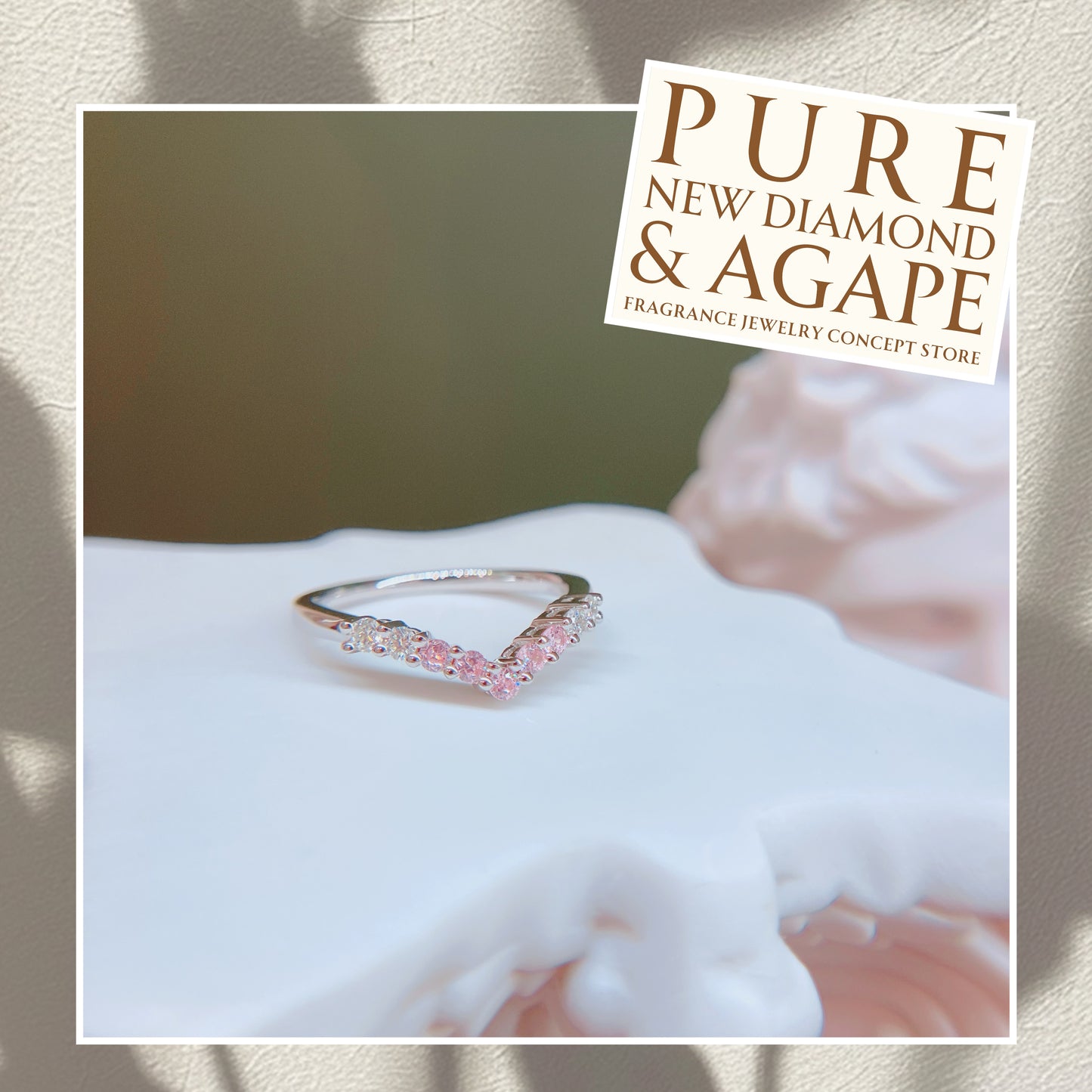 *New*S925 粉紅鋯石拼碎鑽V形線戒42AJR0450