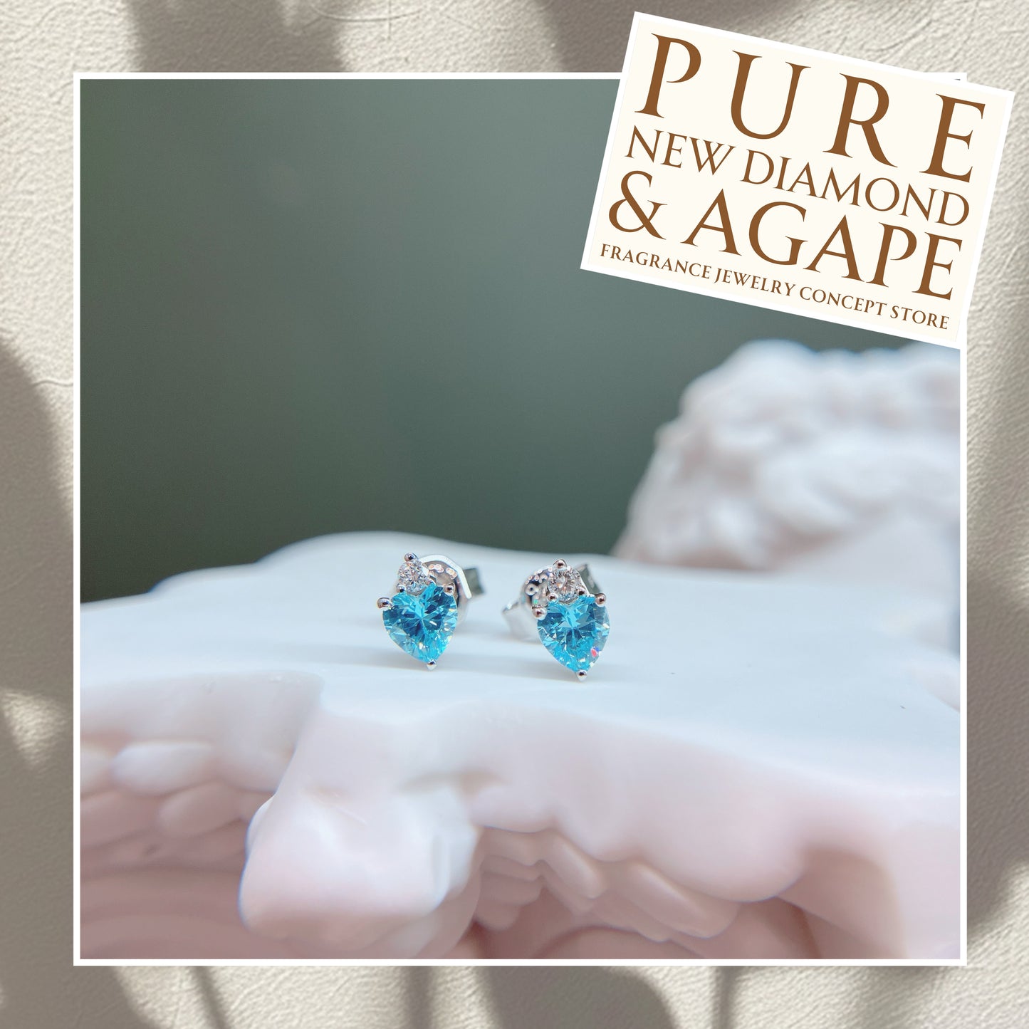 *預訂* S925 優雅心形天藍鋯石拼鑽石皇冠耳環42AJE0169