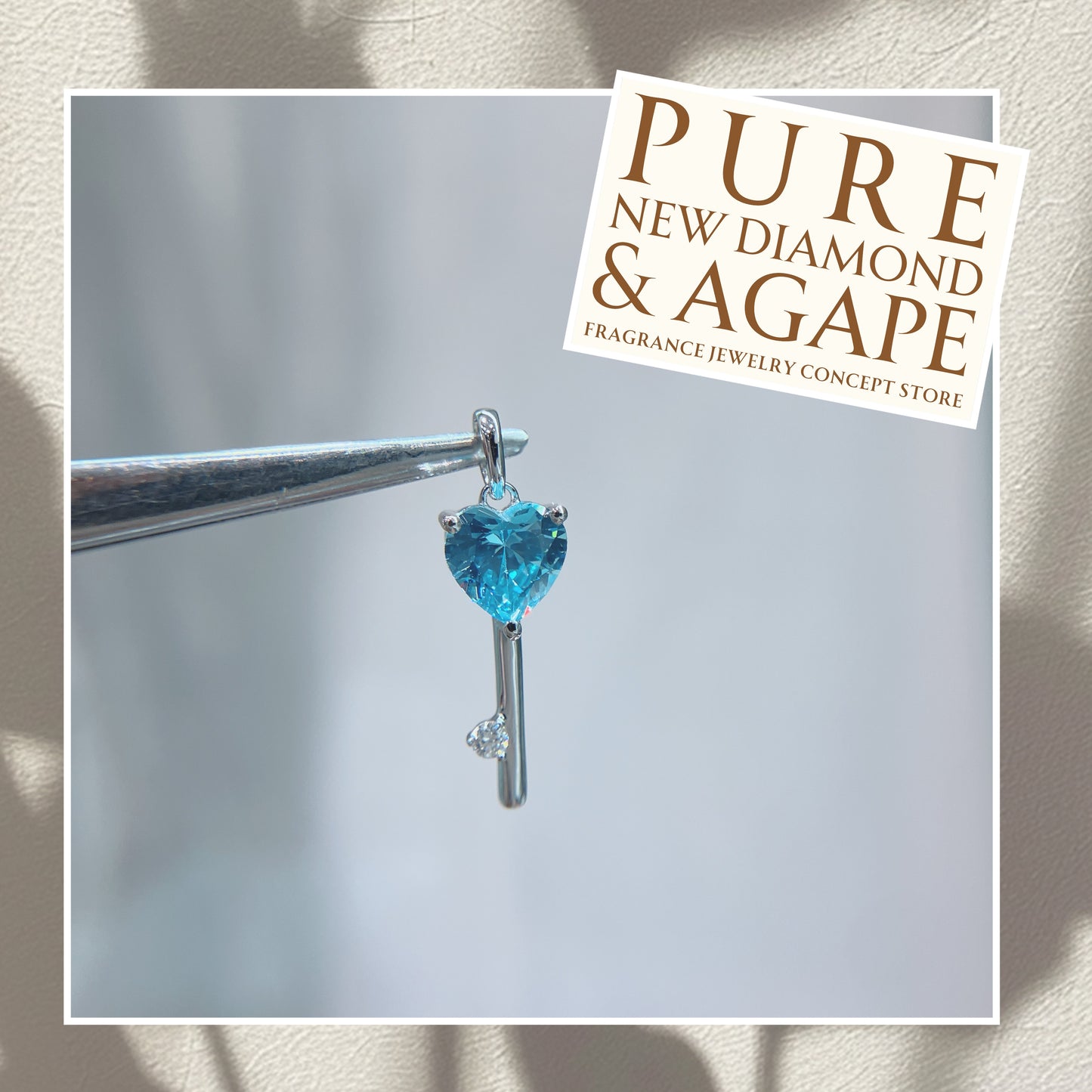 *New* S925 時尚心形天藍鋯石拼鑽石KEY吊墜42AJP0279