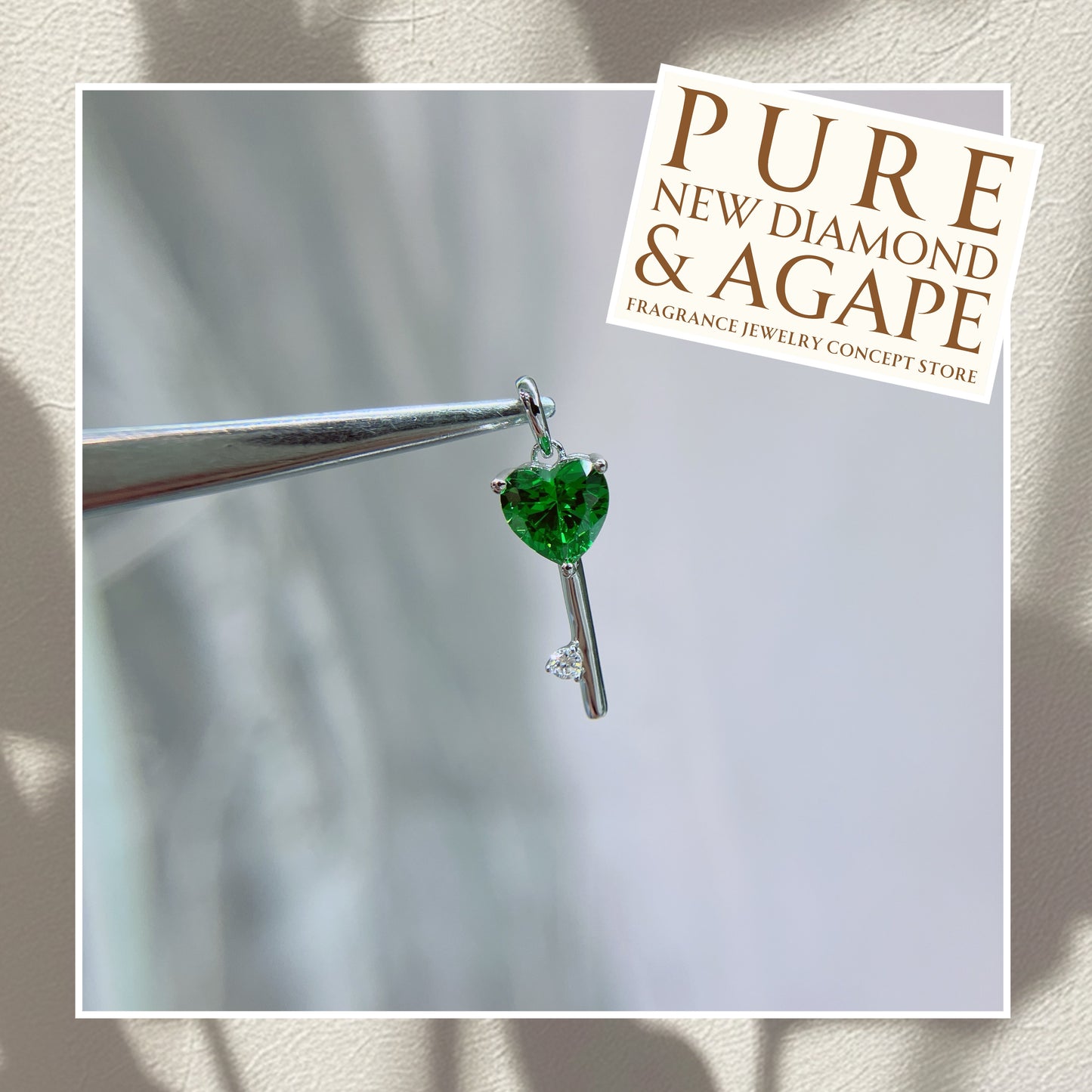 *New* S925 時尚心形翠綠鋯石拼鑽石KEY吊墜42AJP0279