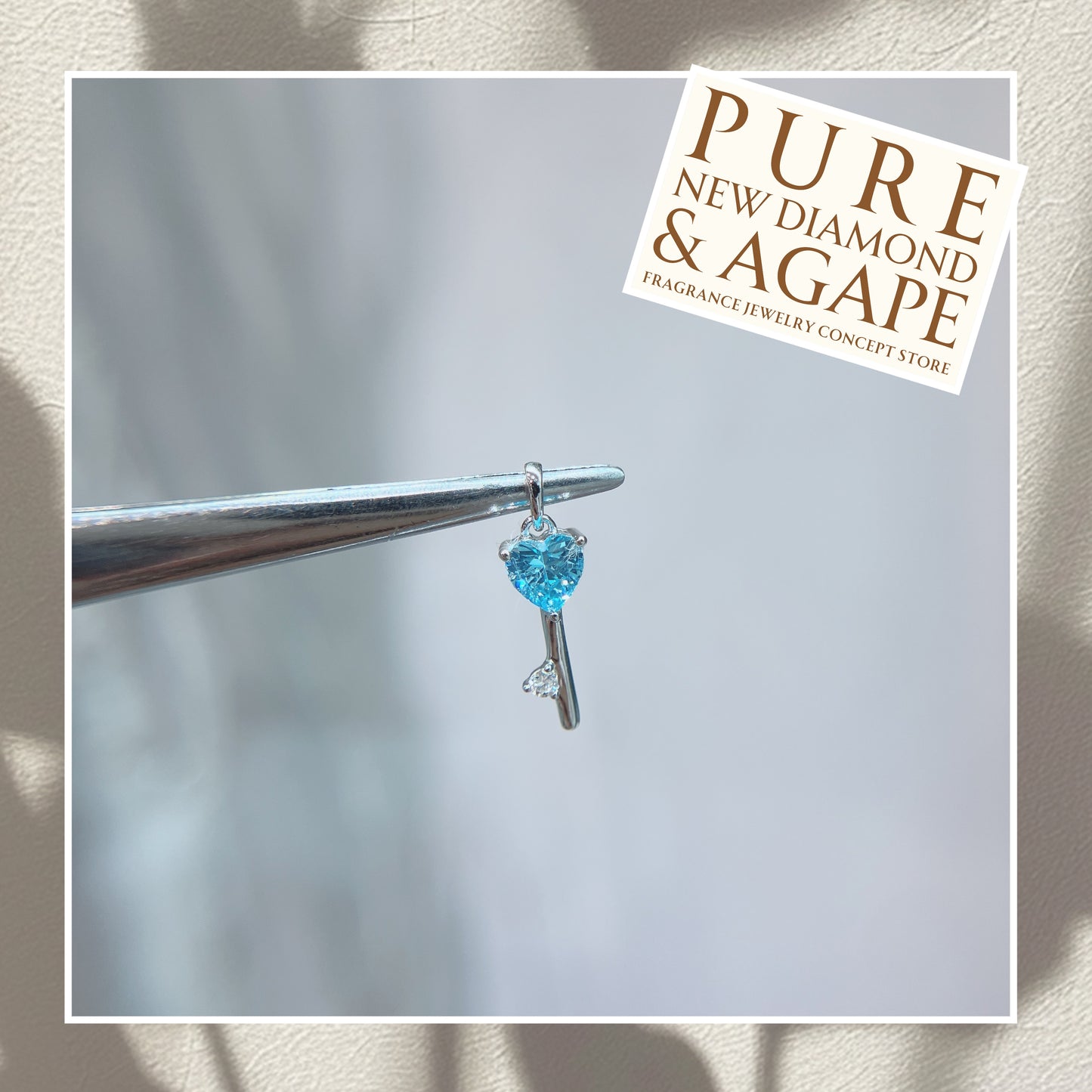 *New* S925 的骰鎖鑰款 天藍心形鋯石拼鑽石吊墜 42AJP0278