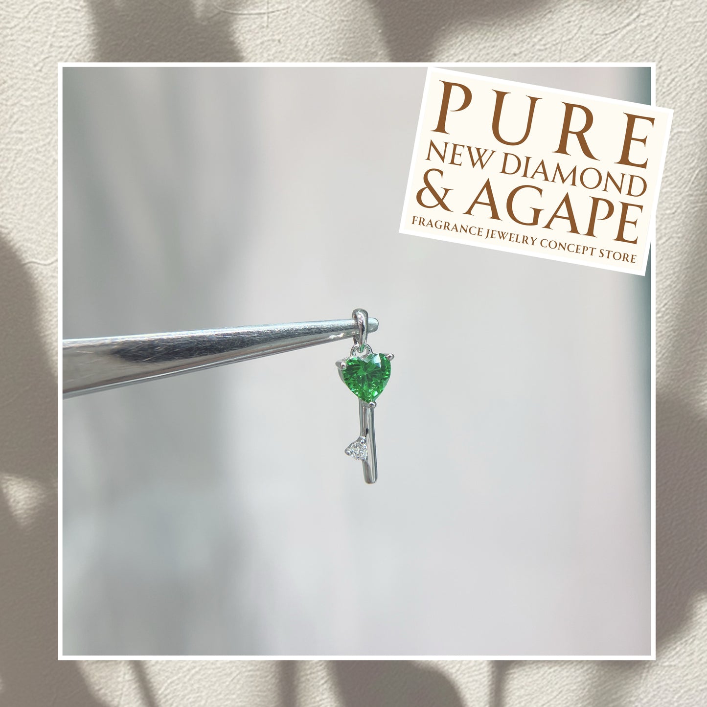 *New* S925 的骰鎖鑰款 翠綠心形鋯石拼鑽石吊墜 42AJP0278