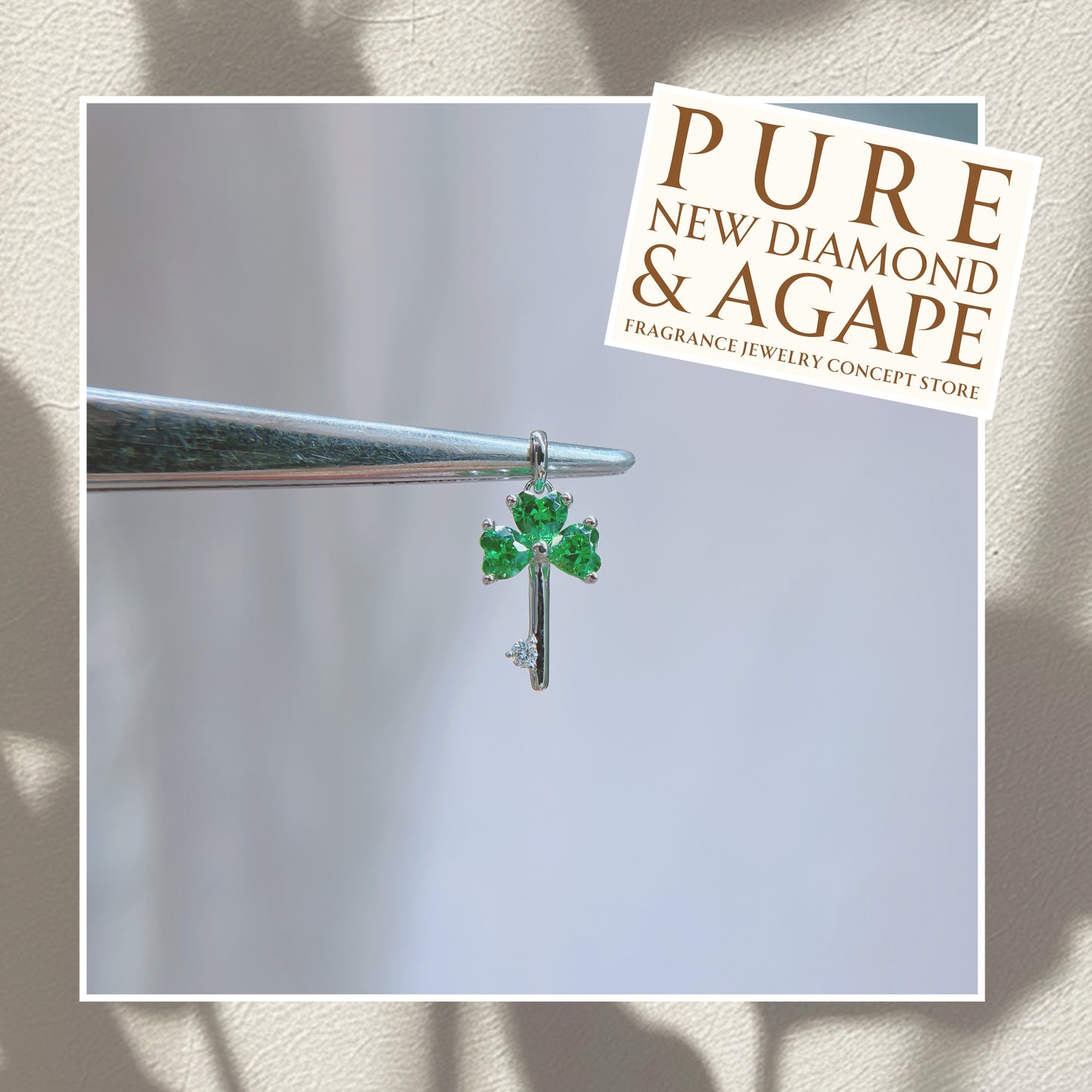 *New* S925 幸運三葉草款 翠綠心形鋯石拼鑽石吊墜 42AJP0280