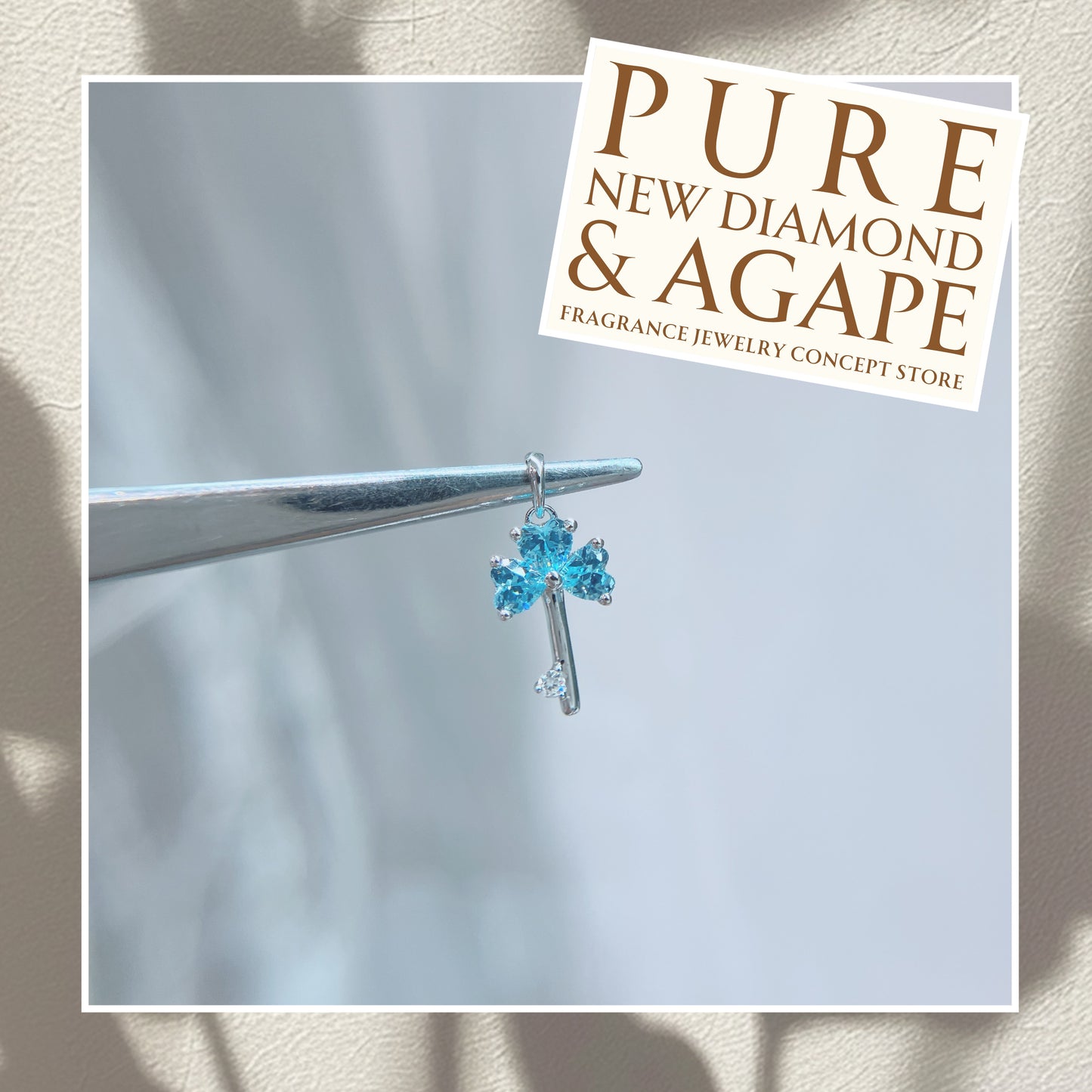 *New* S925 幸運三葉草款 天藍心形鋯石拼鑽石吊墜 42AJP0280