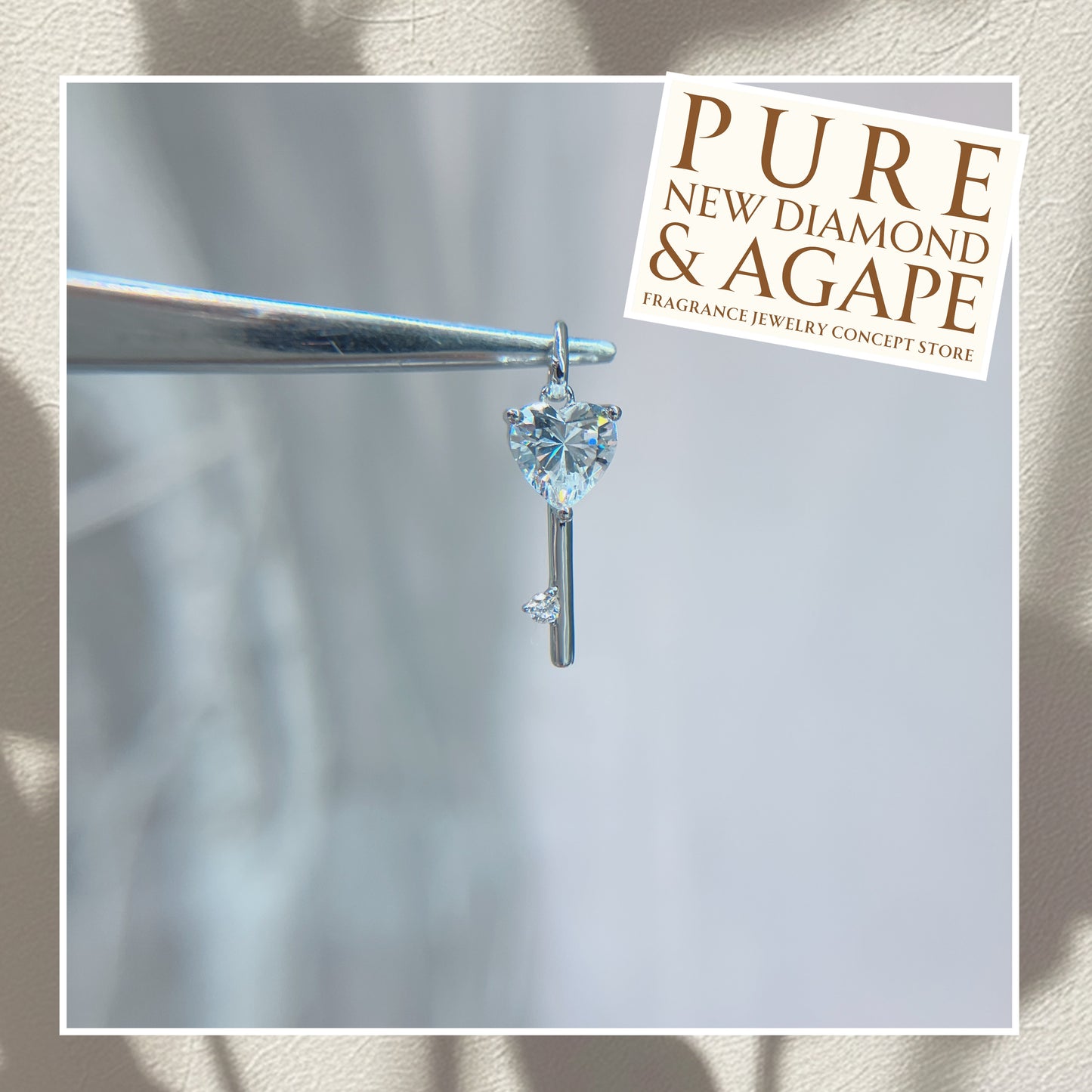 *New* S925 時尚心形透白鋯石拼鑽石KEY吊墜42AJP0279