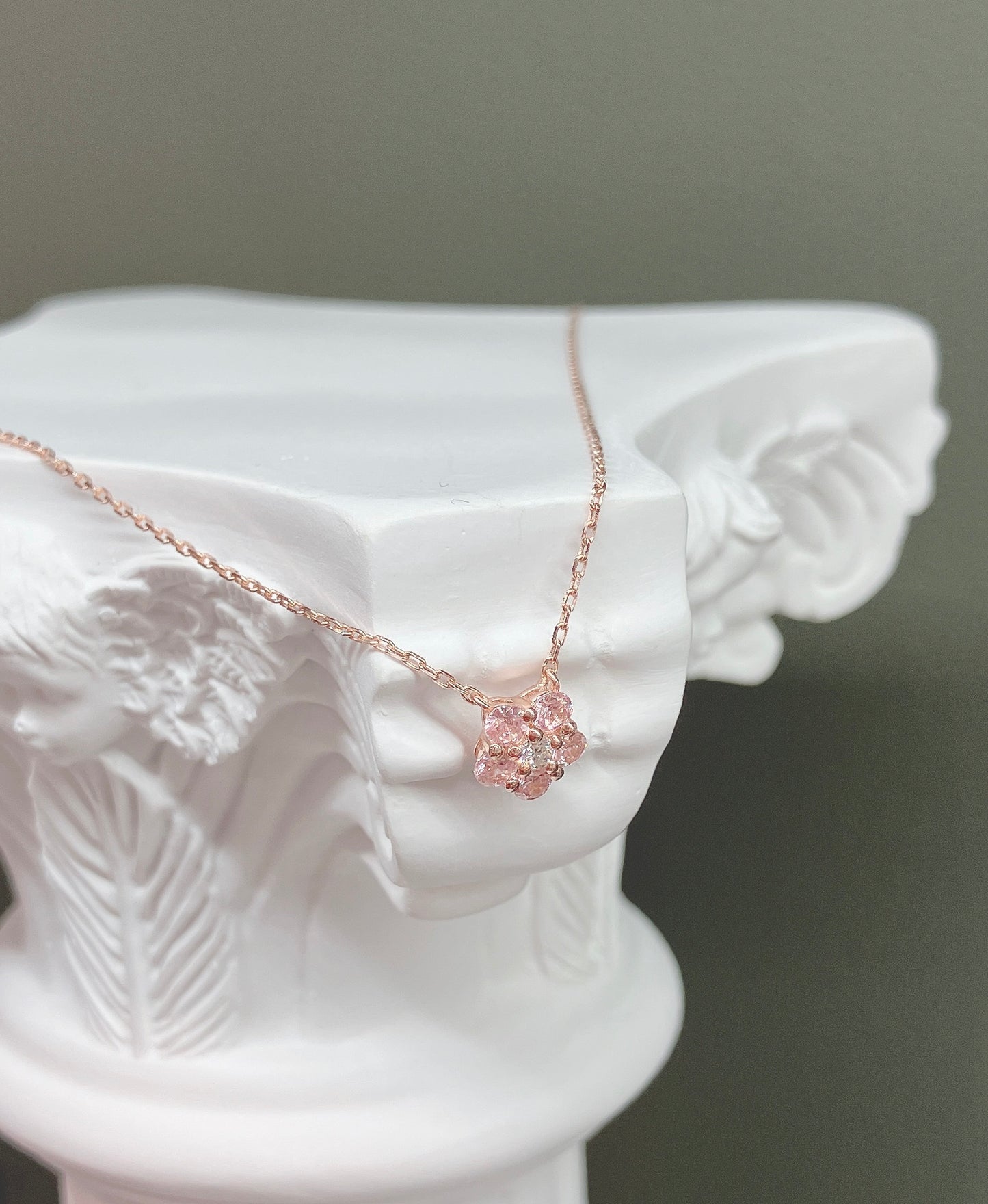 S925 粉紅鋯石小櫻花鑽石頸鏈42ASNO14-紅