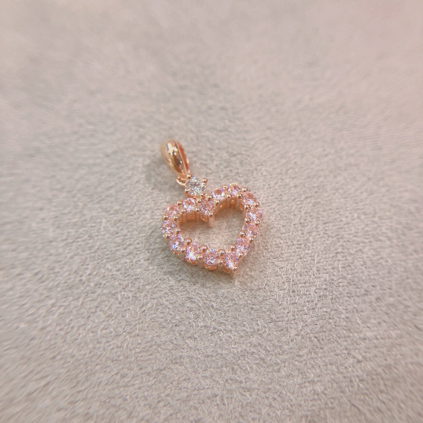 S925 別緻空心心形粉紅鋯石拼碎鑽吊墜42AJN0176-紅