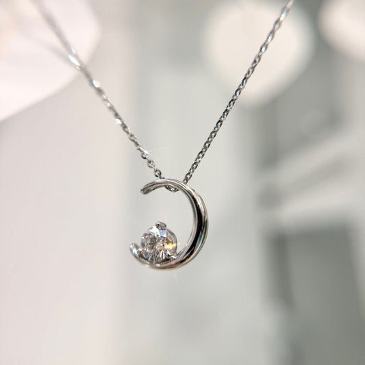 彎月鑽石18K白金頸鏈25DJO294