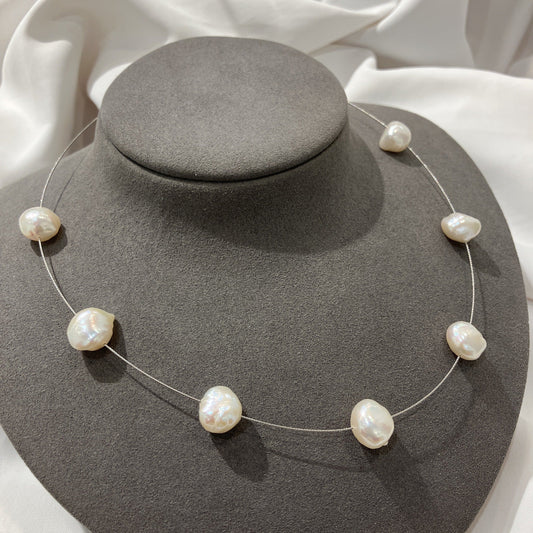 *絕版孤品* 淡水珍珠配意大利18K白金純鏈(每粒直徑約1cm）