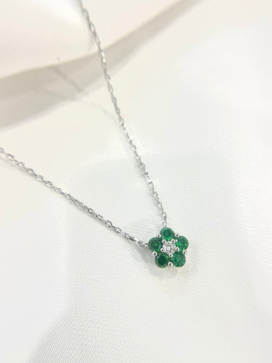 S925 綠色鋯石小櫻花鑽石頸鏈42ASNO14