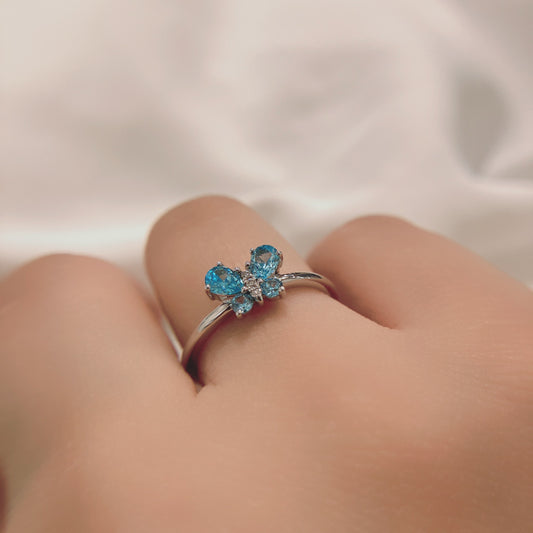 S925 天藍小蝴蝶鑽石戒指42AJR0447