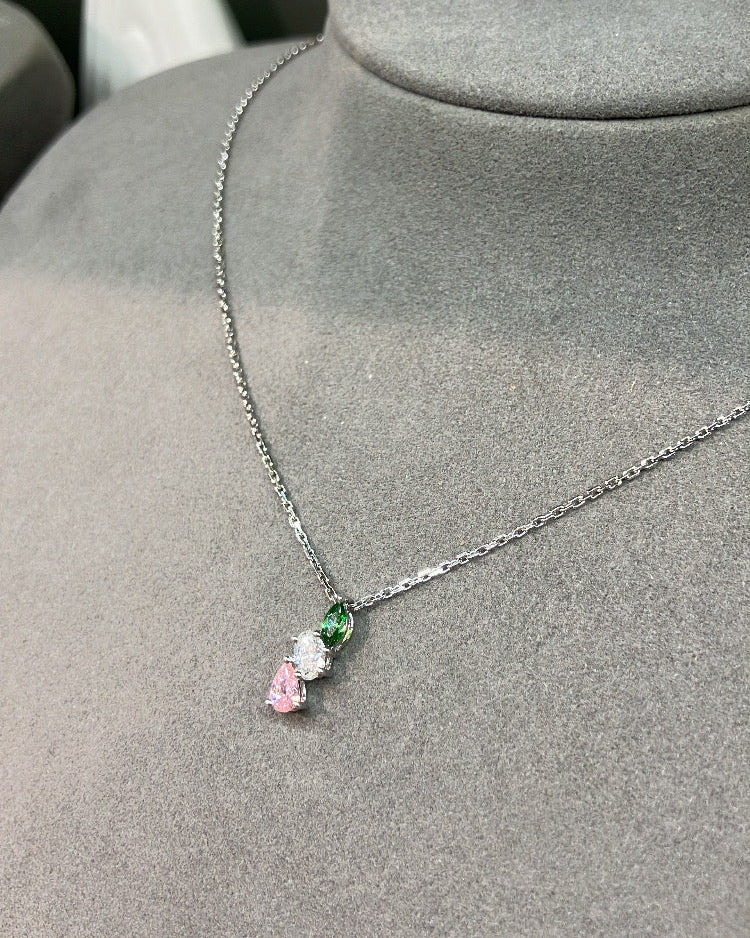 *New*S925 綠白粉三色水滴頸鏈42AJNO156