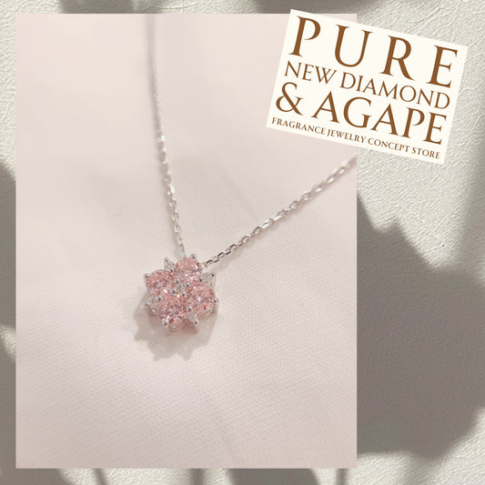 S925 型格方塊粉紅鋯石拼鑽石頸鏈42AJN0179