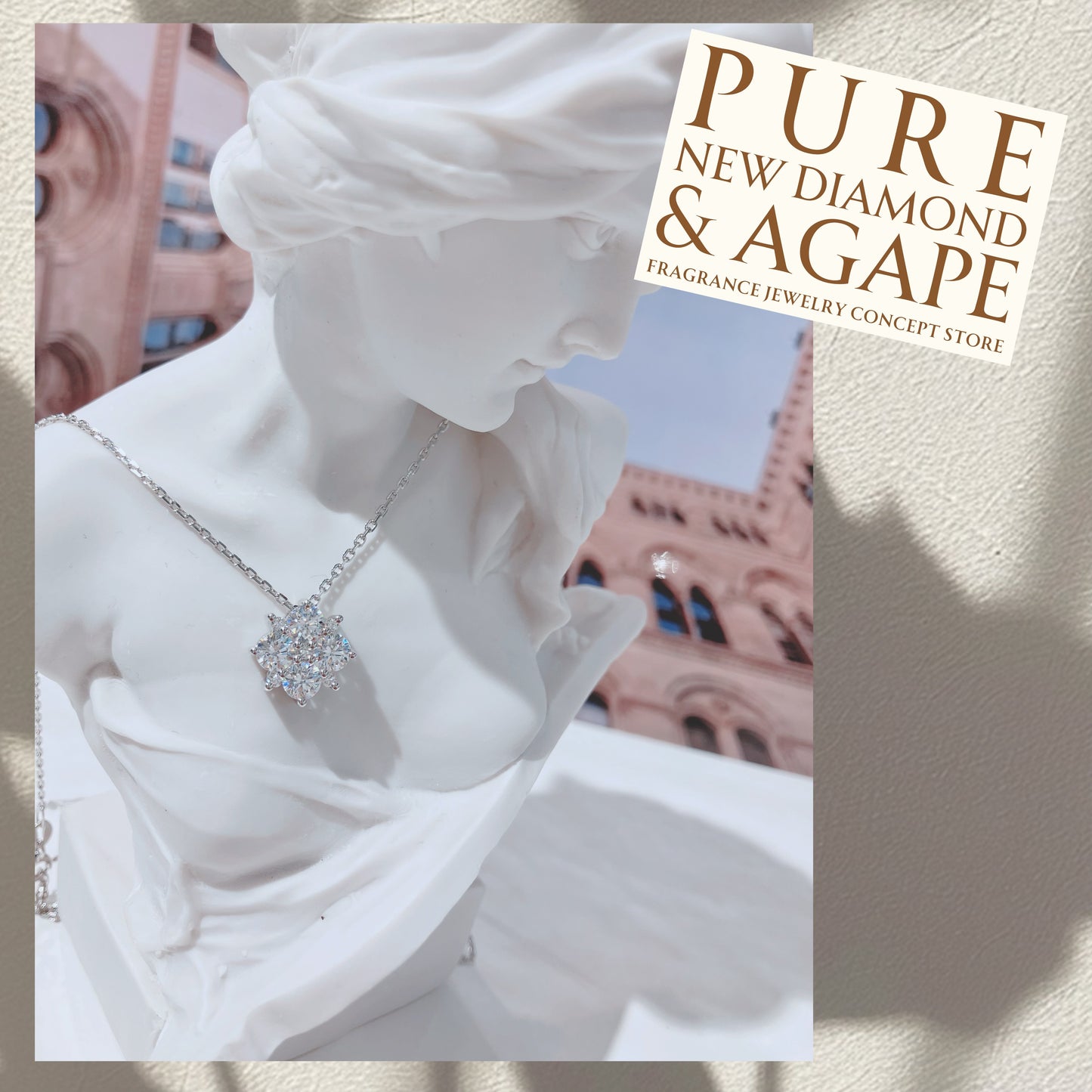 S925 型格方塊透白鋯石拼鑽石頸鏈42AJN0179