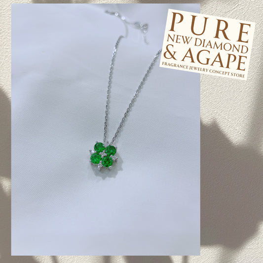 S925 型格方塊翠綠鋯石拼鑽石頸鏈42AJN0179