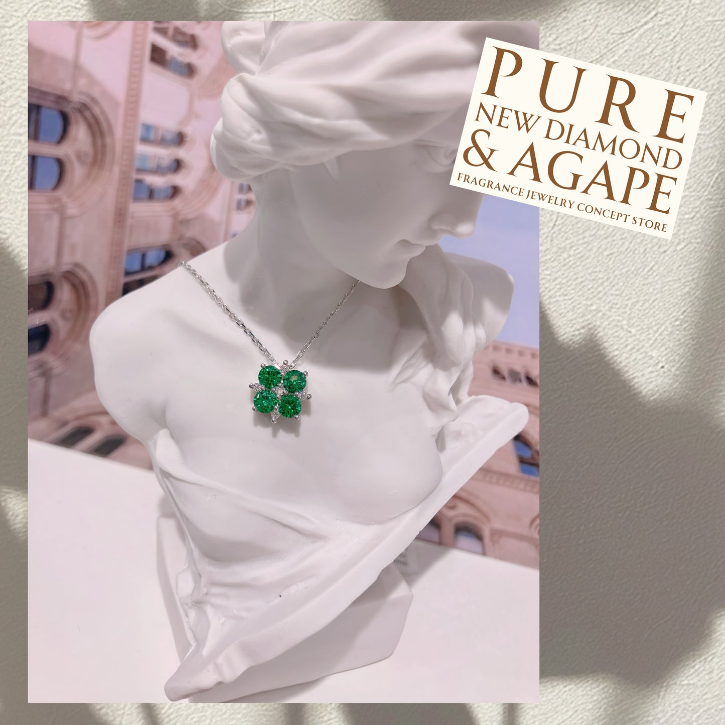 S925 型格方塊翠綠鋯石拼鑽石頸鏈42AJN0179