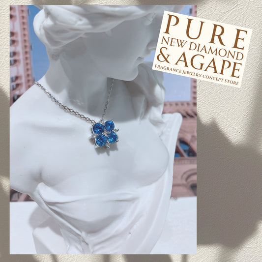 S925 型格方塊天藍鋯石拼鑽石頸鏈42AJN0179