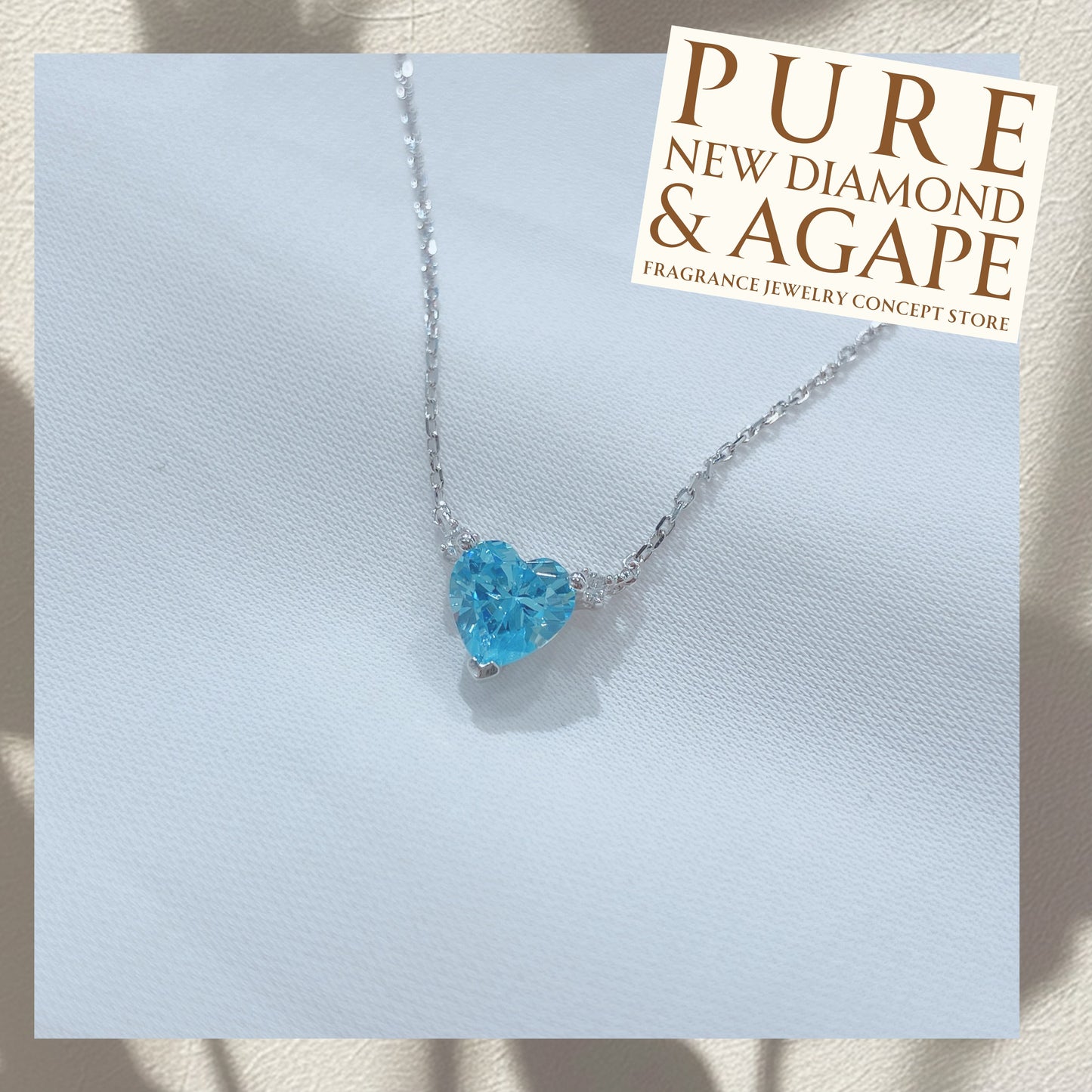 S925 經典心形天藍鋯石拼鑽石頸鏈42AJN0174
