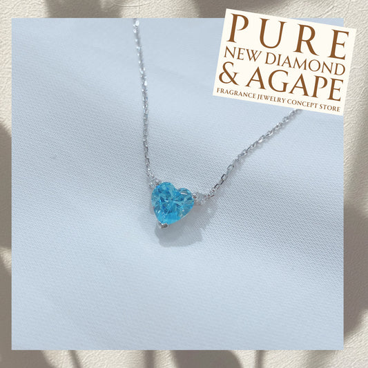 S925 經典心形天藍鋯石拼鑽石頸鏈42AJN0174