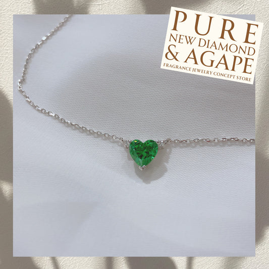 S925 經典心形翠綠鋯石拼鑽石頸鏈42AJN0174