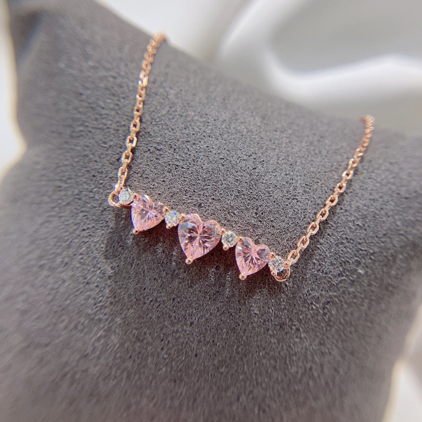 S925 可愛三心粉紅鋯石拼鑽石手鏈 42AJB0132-紅