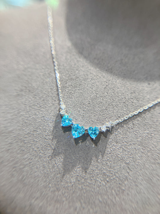 *特別排版* S925 可愛三心天藍鋯石拼鑽石頸鏈42AJN0177