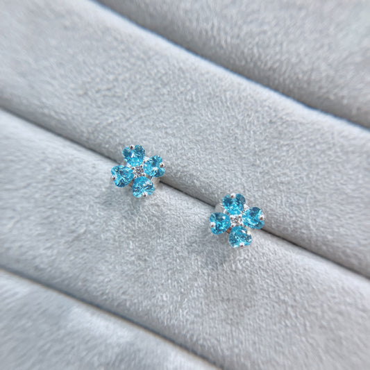 *春日新上* S925 天藍幸運四葉草鑽石耳釘42AJE0176