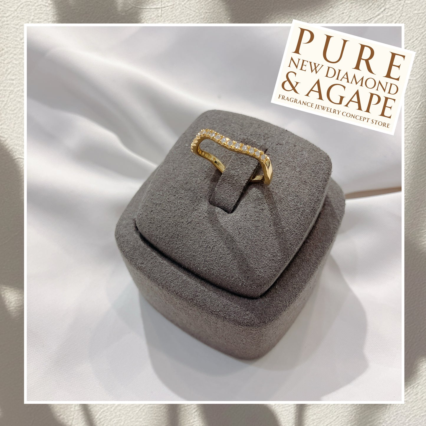 *New*S925 波浪形半圈碎鑽線戒42AJR0454-黃