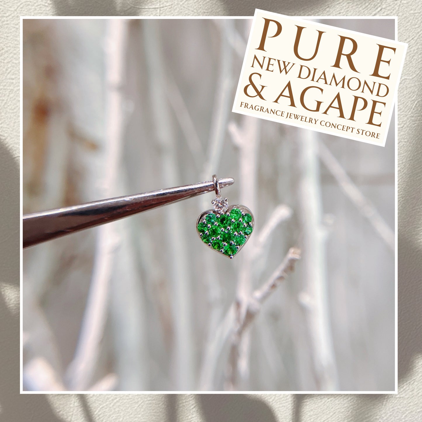 S925 經典全鑲翠綠鋯石拼鑽石心形吊墜42AJP0277