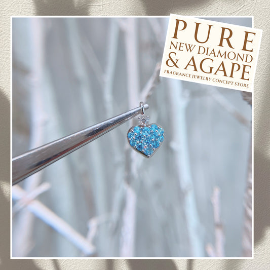 S925 經典全鑲天藍鋯石拼鑽石心形吊墜42AJP0277