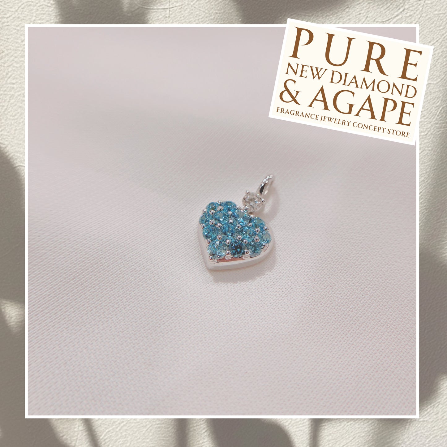 S925 經典全鑲天藍鋯石拼鑽石心形吊墜42AJP0277