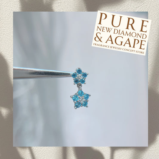 S925 可愛風天藍鋯石拼鑽石星星吊墜42AJN0275